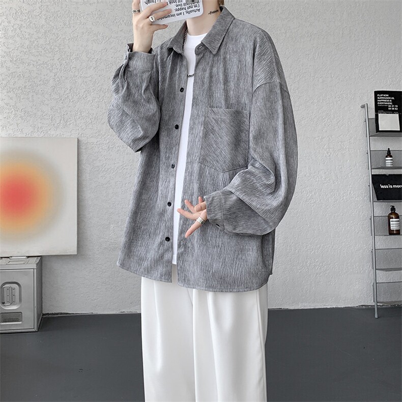 衬衫男秋季新款港风宽松扎染肌理感长袖衬衣CS7012-P40,男装衬衫,星座214-3