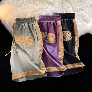 1麂皮绒拼接变色龙渐变冰丝短裤女大码中性风短裤男DK7721P45控59图片