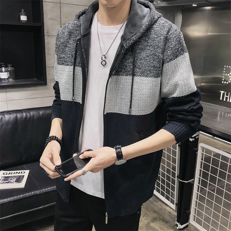  针织衫男士开衫潮流秋冬外套加绒加厚线衣毛衣8029图片