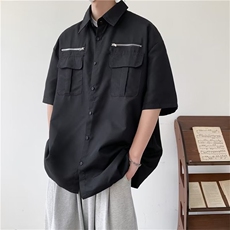 夏季日系衬衫ins潮青春流行男潮流五分袖纯色百搭标准原宿，男装衬衫，星座716-2