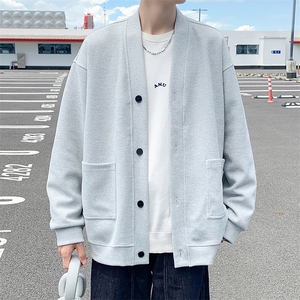 H220华夫格卫衣秋冬新款扣子开衫V领外套大码宽松潮牌上衣服图片
