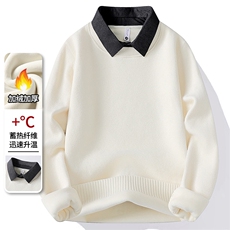 雪貂绒衬衫领加绒加厚毛衣秋冬季一体绒保暖毛线针织衫9088-P50元，男装针织衫/毛衣，星座1706