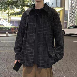 美式复古格子衬衫男潮牌高街长袖衬衣潮流百搭外套CSA32-P50图片