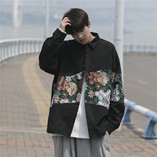 港风长袖衬衣男情侣大码M-5XL中性风刺绣潮长袖衬衫男CS9743P50，男装衬衫，星座227-7