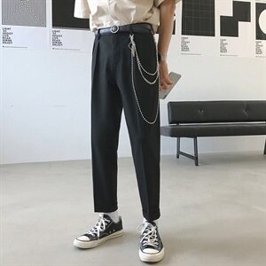 2021夏季薄款港风褶皱西裤男九分裤宽松垂感休闲裤A202K102P65图片