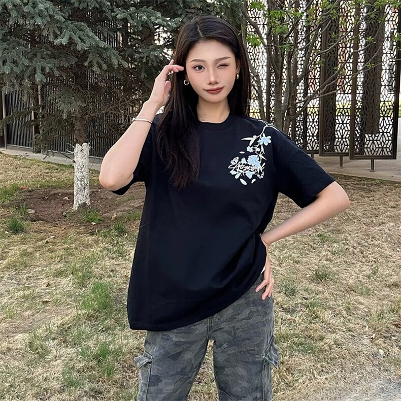 万针全刺绣解构设计260克重磅双纱纯棉高品质美式高街短袖T恤特35,男装T恤,电商A486
