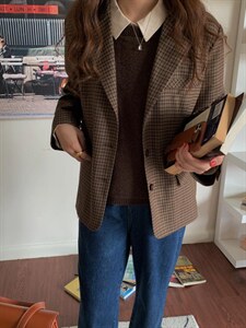 复古格子西装外套 新款上架图片
