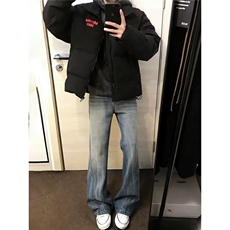 cleanfit浅蓝色牛仔裤男春秋季美式街头小众水洗做旧高街微喇裤子，男装牛仔裤，星座601-1