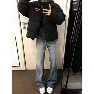 cleanfit浅蓝色牛仔裤男春秋季美式街头小众水洗做旧高街微喇裤子图片