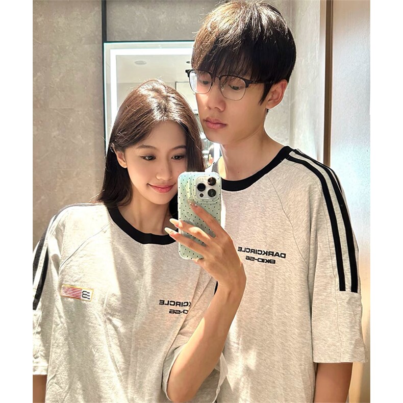 抖音得物供货240克宽松纯棉美式潮牌印花三杠半织带短袖T恤AT1604图片