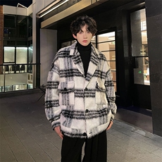 黑白格毛呢小香风外套秋冬美式马海毛宽松上衣878P108，女装短外套，电商A458A