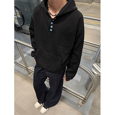 Sellscream绿松石纽扣美式覆古连帽口袋百搭宽松套头重磅卫衣YW05，男装卫衣，星座601-1