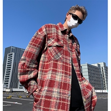 毛边格子衬衫外套男春秋翻领刺绣夹克潮牌学生痞帅炸街上衣服，男装夹克，星座410-7