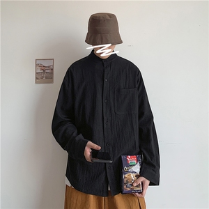 C1061/P28春装潮流男士纯色长袖立领衬衣男士韩版大码衬衫男图片