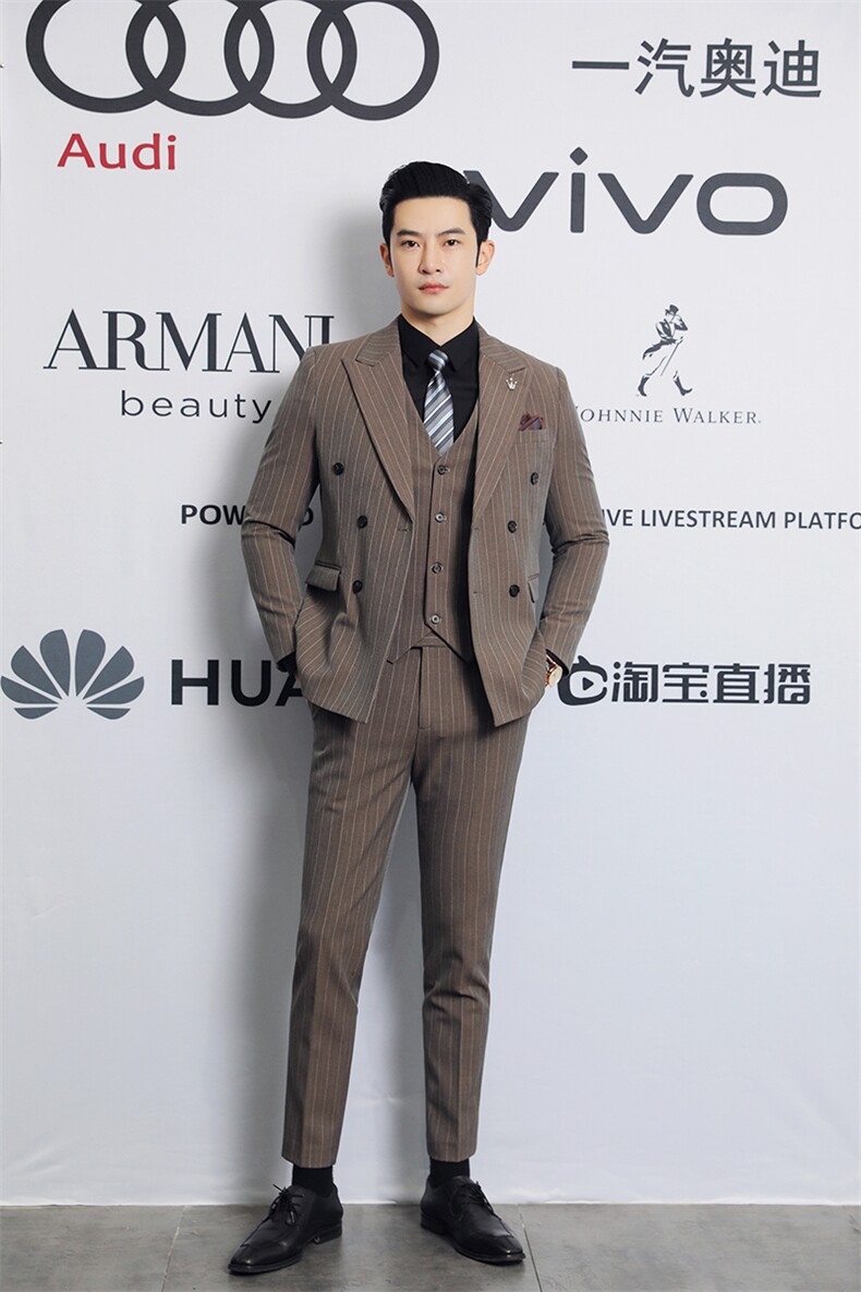 2025新款条纹三件套装西服婚礼举持结婚礼服2022-P220,男装西服,星座311B