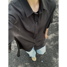 薄款冰丝短袖衬衫男简约纯色垂感休闲痞帅衬衣CS288-P20，男装T恤，星座301C-5