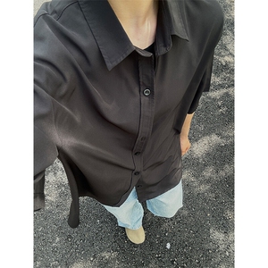 薄款冰丝短袖衬衫男简约纯色垂感休闲痞帅衬衣 CS288-P20图片