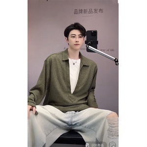 早秋高品网红假两件镂空长袖针织宽松衬衫男CS896-P68（网图参考图片