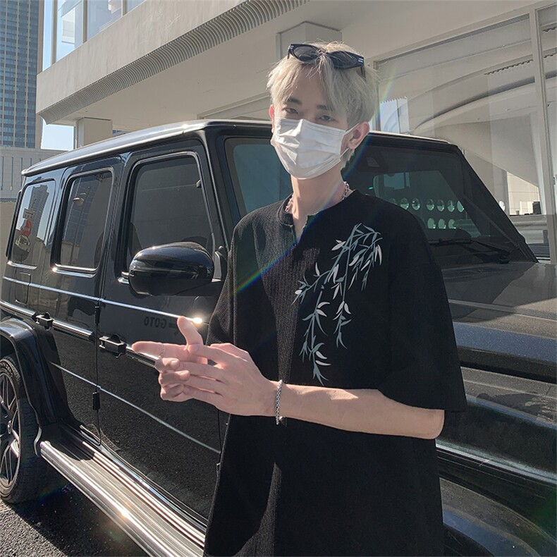 风抖音直播得物痞帅肌理感小V领短袖T恤T7520P25控39,男装T恤,电商C408-1(原B339-1)