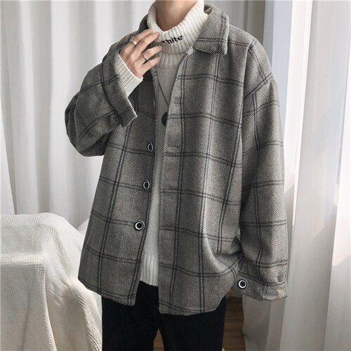 新款现货冬季毛呢大衣潮男夹克呢子外套格子韩版港味风衣3003-p70，男装毛呢大衣，星座1008-1