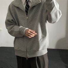灰色开衫立领卫衣外套秋冬男oversize情侣高级感美式正肩显瘦夹克，男装夹克，星座1210-1