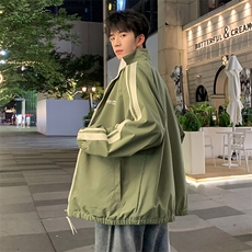 秋季夹克长袖方领立领宽松双面穿三条杠外套男潮新款JK423p70，男装夹克，电商D315