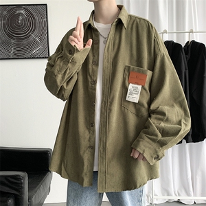秋冬港风复古灯芯绒外套长袖衬衫宽松百搭衬衣中性日系H215/P50