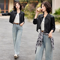 主推引流外套女2025春秋设计感休闲小个子显瘦显高夹克机车服上衣，女装皮衣，江南女神
