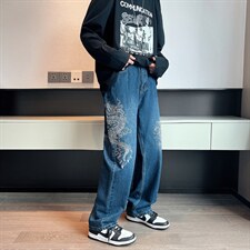 牛仔裤男秋季潮大码休闲裤子全刺绣双龙裤子N8104P48，男装牛仔裤，星座1116-2