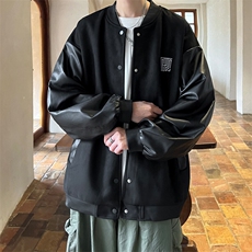 ！2025春季新款男士鹿皮绒夹克PU皮拼接棒球服外套JK191P85，男装夹克，电商B220