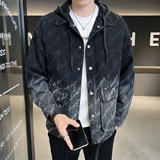 2023新款夹克外套男秋冬牛仔洗水大码宽松连帽外套jk807-p108，男装夹克，电商D303