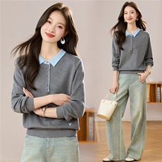 高级感气质小翻领薄款针织衫上衣女2025新款秋宽松外穿休闲毛衣，女装羊毛衫，艾米