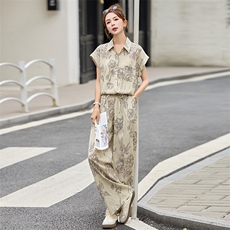 2025夏装新款简约时尚休闲印花两件套套装，女装套装/套裙，罗腾