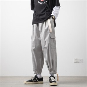 2023春新款大码多口袋宽松休闲boy木地板日系九分束脚裤K2832-P35图片