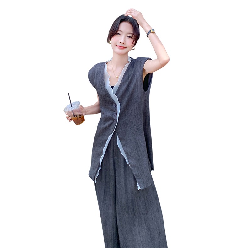 【新品现货】荷叶边无袖马甲阔腿裤扎染棉麻套装F555-P165-K228,女装套装/套裙,2C255