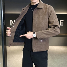 冬季加绒加厚麂皮外套男2025新款痞帅潮牌皮夹克A313-5888-P145，男装夹克，电商A313
