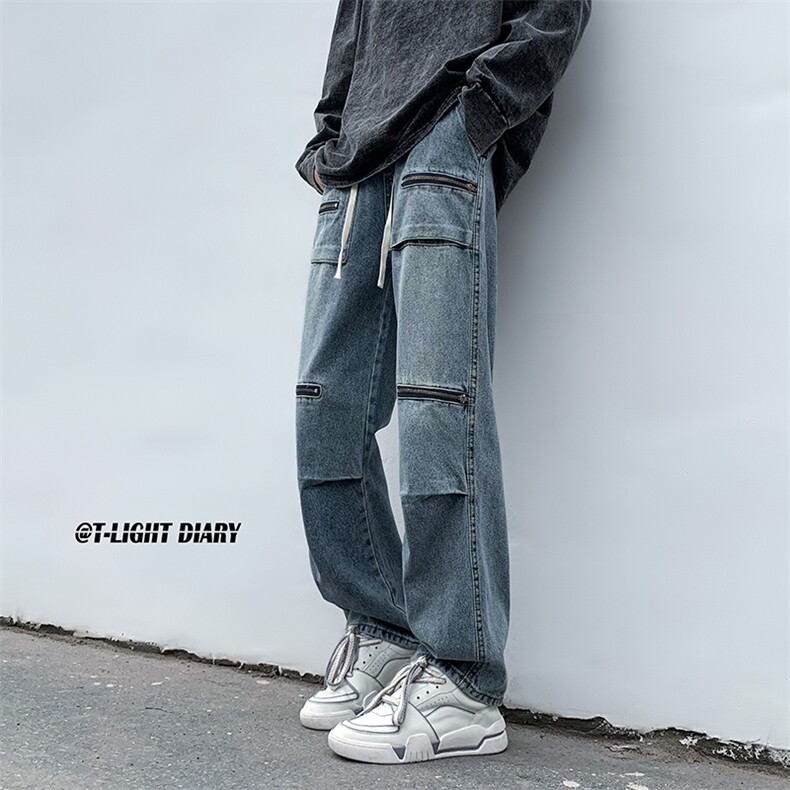 B221美式ins高街小众重工艺机能直筒工装牛仔裤LK23015-P65控88,男装牛仔裤,电商B221