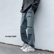 B221美式ins高街小众重工艺机能直筒工装牛仔裤LK23015-P65控88，男装牛仔裤，电商B221
