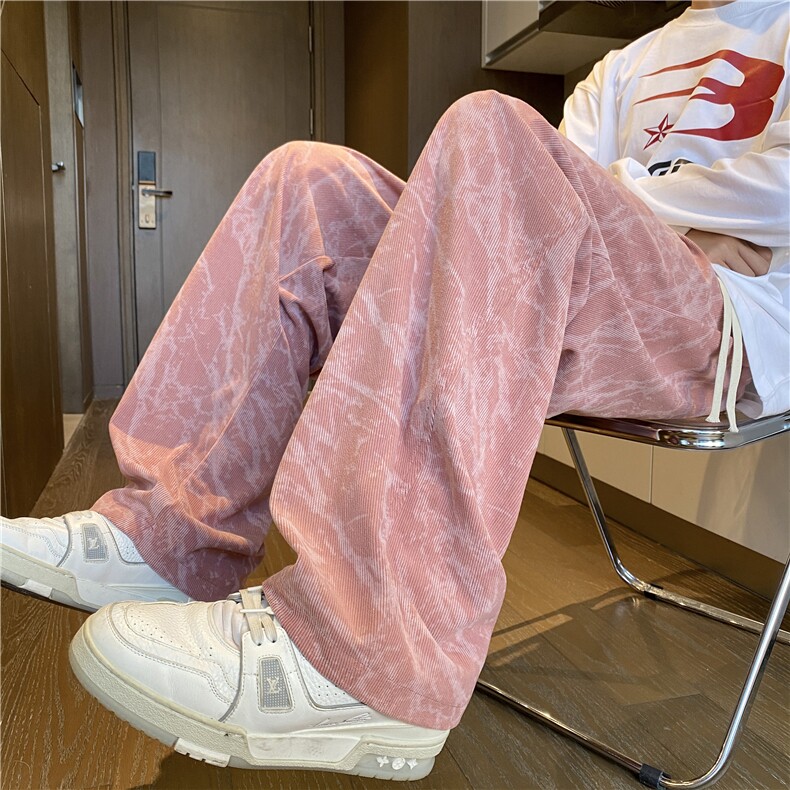 秋季新款潮流扎染灯芯绒弯刀版型宽松休闲裤B315-K150-特p35控68,男装休闲裤,电商B315