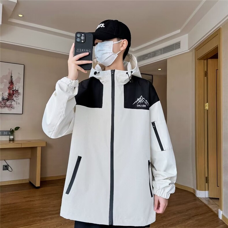 痞帅冲锋衣夹克外套男美式潮牌港风宽松连帽工装服DJ088-P65,男装夹克,星座1109-3