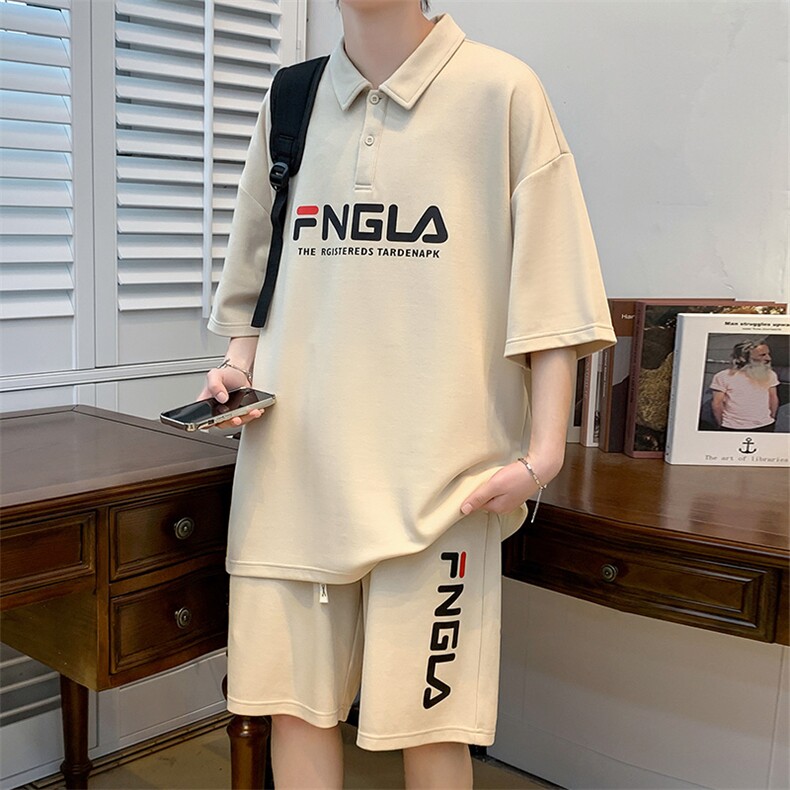 夏季港风运动休闲半袖POLO衫套装男情侣短袖短裤两件潮6623-P60，男装T恤，电商A441-1