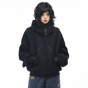 美式灰色黑色巨好看卫衣男女新款2025连帽宽松潮牌时尚ZF38 P50图片