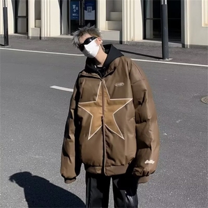 YR9835-P95 冬季PU皮棉衣潮牌星星男女保暖休闲百搭面包服皮棉袄图片