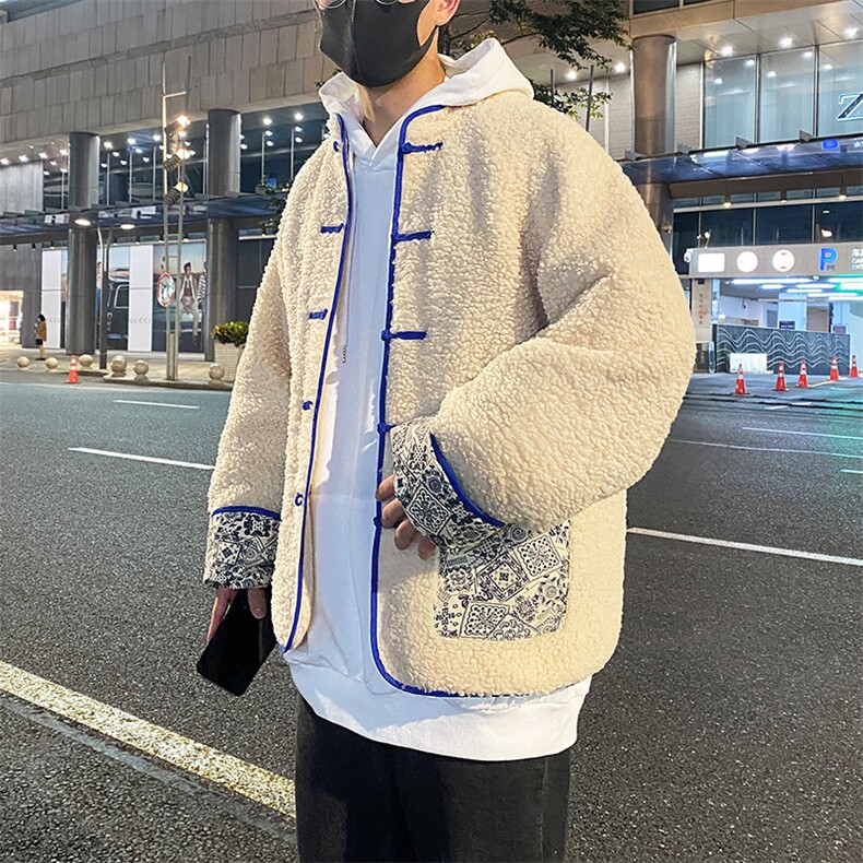 冬季2022潮牌新款潮流复古盘扣羊羔毛潮服大码棉衣男MY66,男装棉衣,电商A021