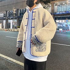 冬季2022潮牌新款潮流复古盘扣羊羔毛潮服大码棉衣男MY66，男装棉衣，电商A021