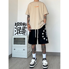 港风麂皮绒大码短裤休闲发泡裤印花五分裤A014-DY2382-P45控58，男装牛仔裤，电商A014