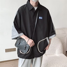 街头嘻哈短袖衬衫男女夏季设计感休闲宽松情侣拼接上衣C2317-p35，男装衬衫，星座1008