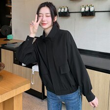 小个子纯色立领夹克拉链上衣女2022秋新款时尚百搭休闲通勤短外套,女装短外套,辉之琳