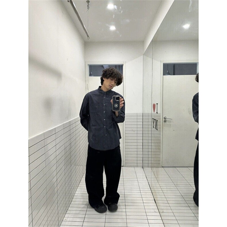 格子衬衫男长袖韩版潮流痞子帅气文艺2025春季ins外套YH9951P40,男装衬衫,电商D256-1(原A064-1)