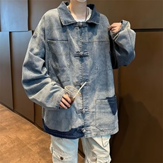 风秋男牛仔夹克衫新中式盘扣套装外套JK0005P82，男装夹克，星座1013-1